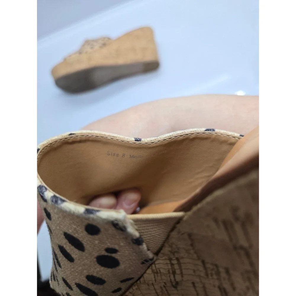 Dolce Vita Polka Dot Canvas Cork Wedge Sandals Tan Black Open Toe Mules Size 8